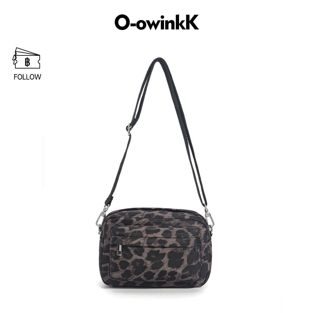 O-owinkK Leopard Bag กระเป๋าสะพายข้างผู้หญิง ลายนกฮูกและลายเสือดาว มีซิปปิด ขนาดกลาง สายสะพายปรับได้