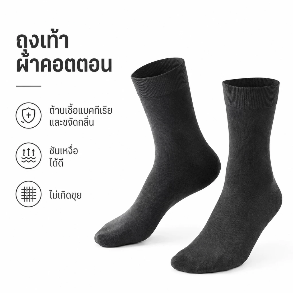 พรีเมี่ยมผ้าฝ้ายผู้ชายถุงเท้ากลางลูกวัวต้านเชื้อแบคทีเรียดูดซับเหงื่อกลิ่นทนและป้องกันการหลุดร่วง