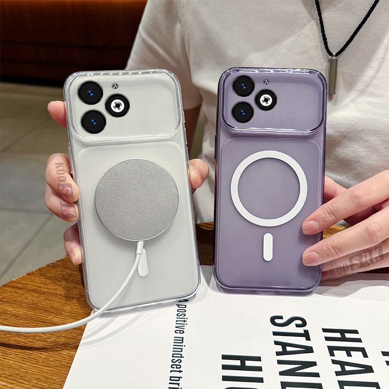 Minimalist สําหรับ itel P55 4G (A666L, A666LN, P666L),MagSafe Magneti กึ่งโปร่งใสขนาดใหญ่กล้องหน้าต่