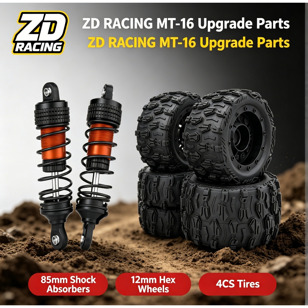 ZD RACING MT-16 RC รถอะไหล่โช้คอัพ 85 มม.ด้านหน้าและด้านหลังล้อยาง 12 มม.Hex สําหรับ 1/16 รีโมทคอนโท