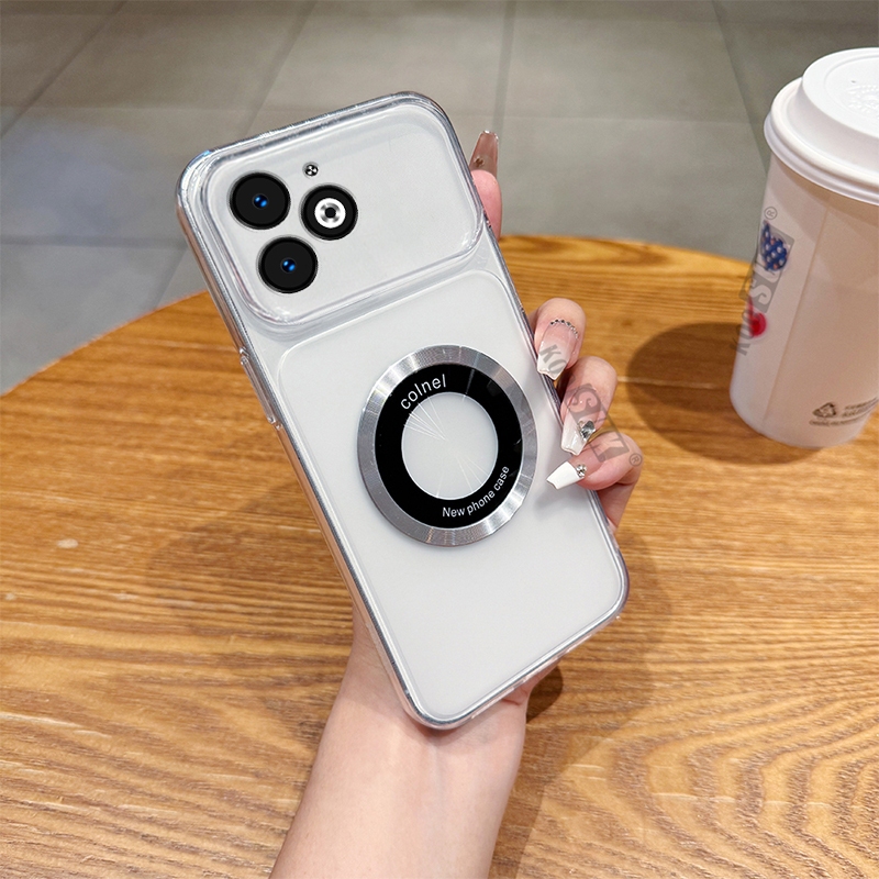เคสกันกระแทกสําหรับ itel P55 4G (A666L, A666LN, P666L) การกระจายความร้อนแม่เหล็กดึงดูดกึ่งโปร่งใสกล้