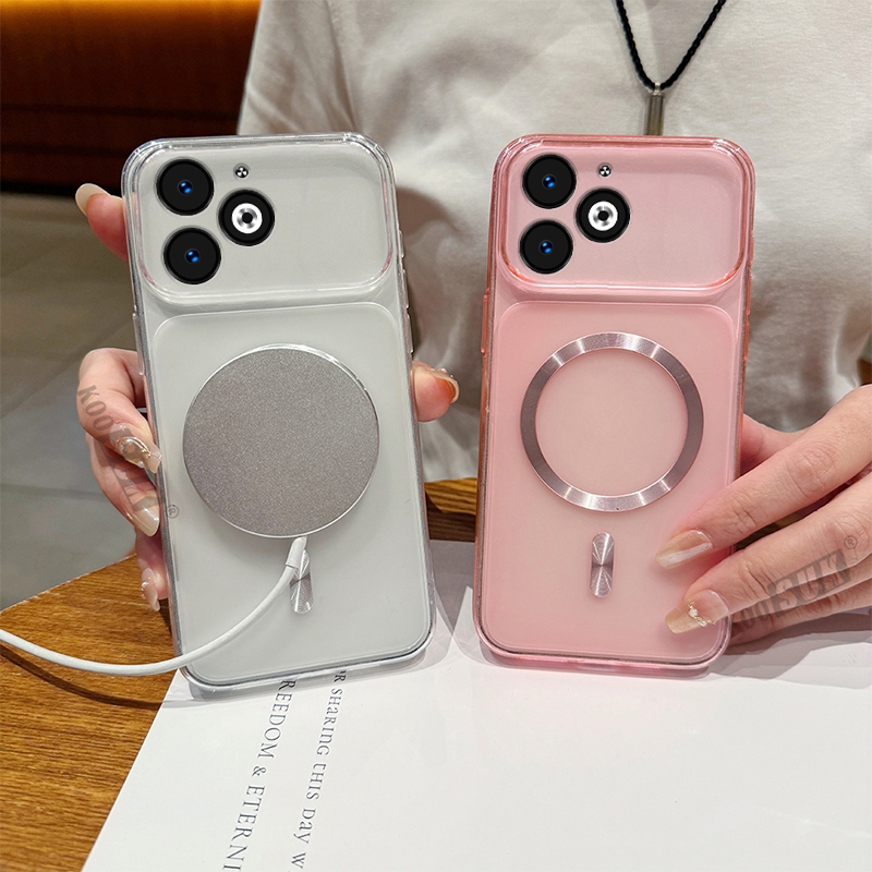 เคสสําหรับ itel P55 4G (A666L, A666LN, P666L) Clear Matte MagSafe เคสโทรศัพท์กล้องขนาดใหญ่หน้าต่างกึ