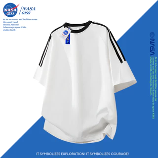 NASA เสื้อยืดสามแถบชายหญิง แขนสั้น oversize สไตล์ลำลอง เสื้อยืดเปล่า summer คอกลม ระบายอากาศ ยับยากไม่ต้องรีด