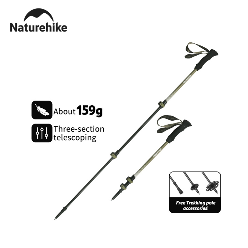 Naturehike ChuXue EXT1 สามส่วนคาร์บอนไฟเบอร์ด้านนอกล็อค Telescopic Trekking Pole กลางแจ้ง Mountaineering เดินป่า Cane