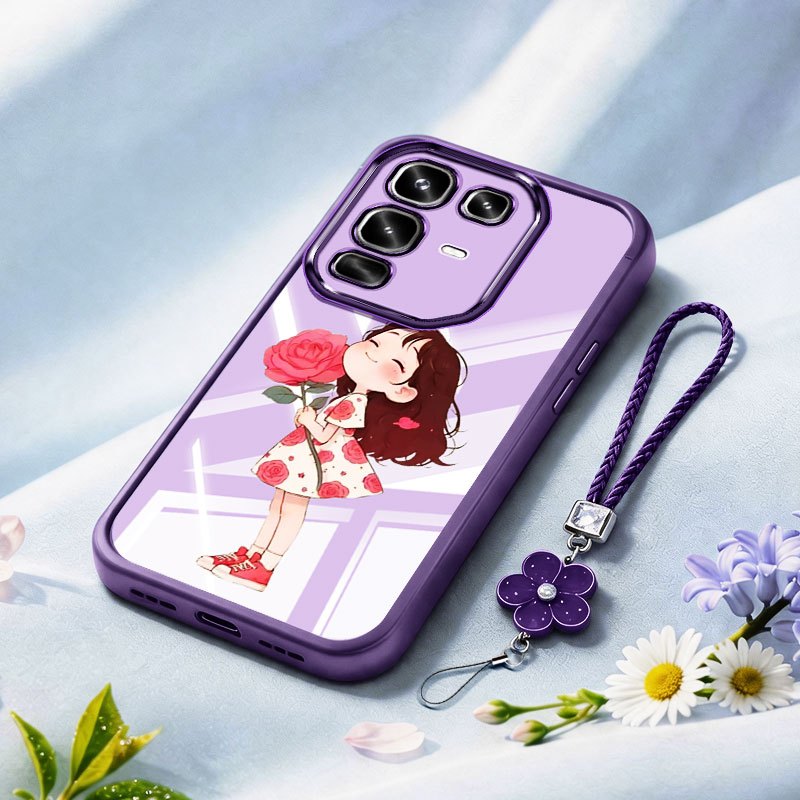 VRQR สําหรับ Infinix Note 60 Pro 5G หมายเหตุ 50 Pro 4G หมายเหตุขอบ X6855 X6878 ดอกไม้หยิบสาวใสกันกระ