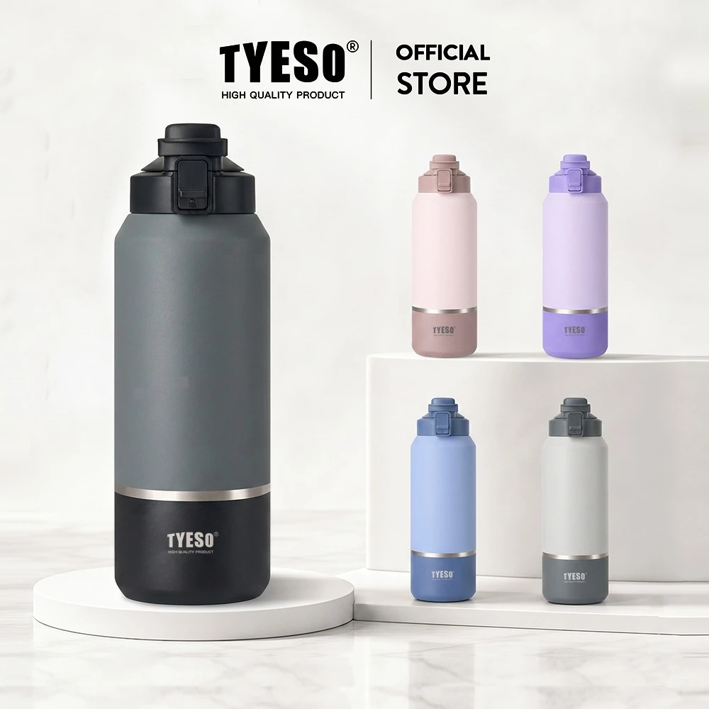 TYESO 01-01013 / 01-01014 / 01-01015 ขวดน้ำเก็บอุณหภูมิ 1200ml / 1500ml / 2000ml สแตนเลสสูญญากาศ เก็บร้อน-เย็น 24ชม. ฝา Pop-Up กันรั่ว BPA Free กระติกน้ำความจุใหญ่