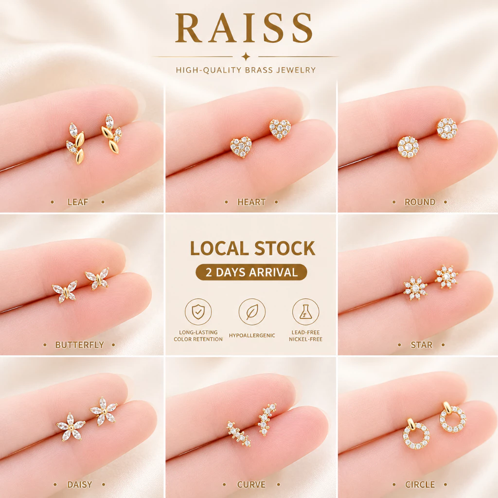 14k ซาอุดี Mini Zircon Hoop ต่างหู Cubic Zirconia เจาะขนาดเล็ก Earings สําหรับผู้หญิงอุปกรณ์เสริม Hypoallergenic