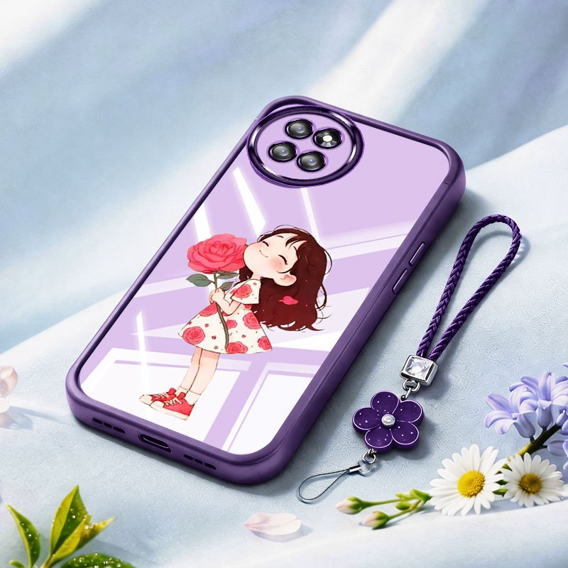 VRQR สําหรับ Itel S23 A50C A70 A06 S665L A665L ดอกไม้หยิบสาวใสกันกระแทกเคสโทรศัพท์พร้อมเชือกดอกไม้