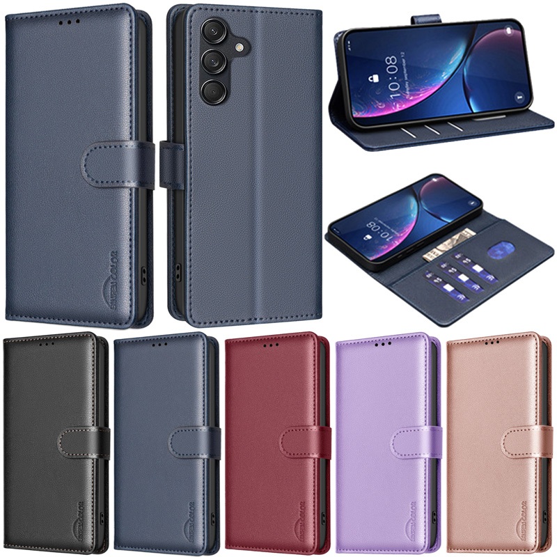 หรูหราสําหรับ Samsung Galaxy A37 5G A57 A27 A56 A36 A26 A17 A16 A07 A06 A35 A55 A25 5G A15 A54 A34 A14 A13 M55 M15 Litchi รูปแบบกระเป๋าสตางค์ฝาครอบหนัง