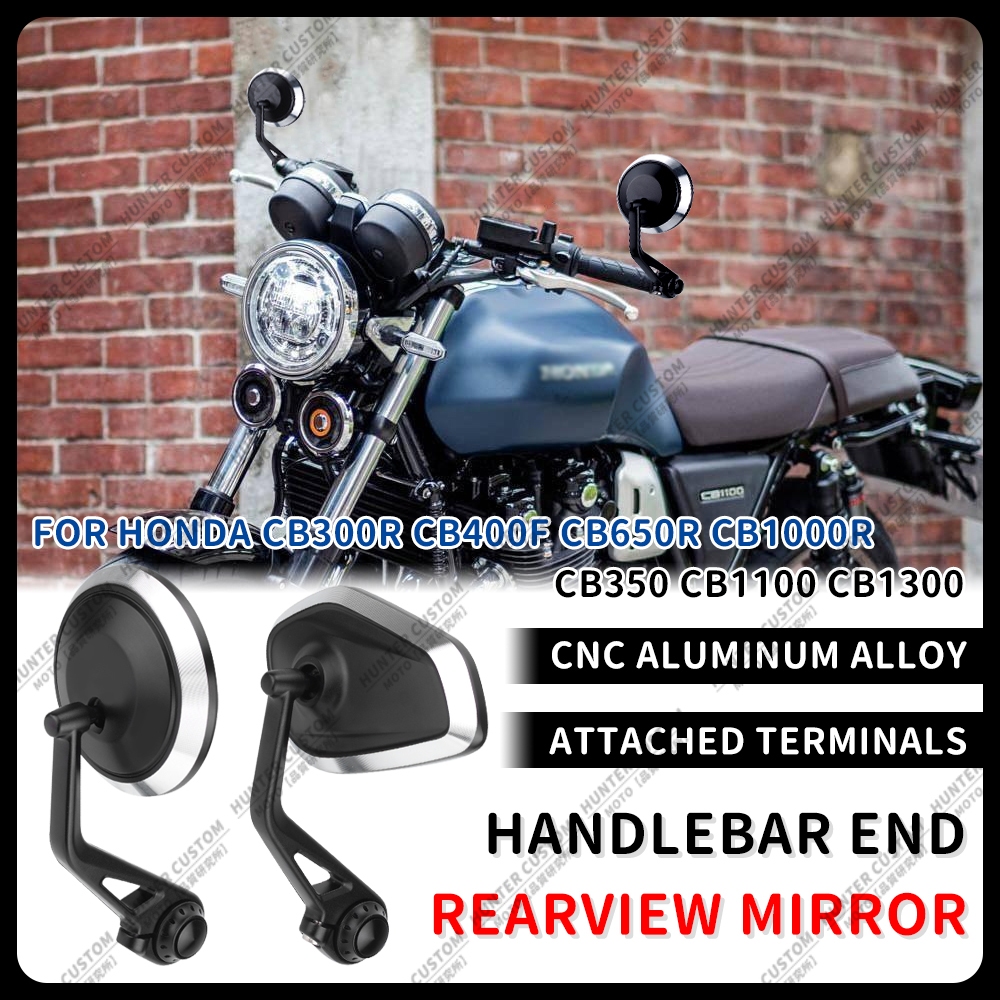 รถจักรยานยนต์Handlebar EndกระจกCNCอลูมิเนียมกระจกมองหลังสําหรับHONDA CB650R CB350 CB750 CB1100 CB1300 CB300R CB1000Rรอบรูปไข่บาร์Endกระจกการปรับเปลี่ยนชิ้นส่วน