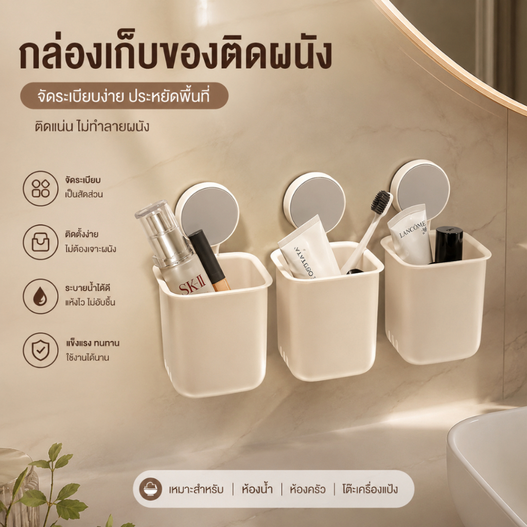 ที่ใส่แปรงสีฟัน ติดผนังไม่ต้องเจาะ แบบแม่เหล็ก ที่วางแปรงสีฟัน กล่องเก็บแปรงสีฟัน กล่องเก็บของใช้ในห้องน้ำ กล่องเก็บเครื่องสำอาง A00207
