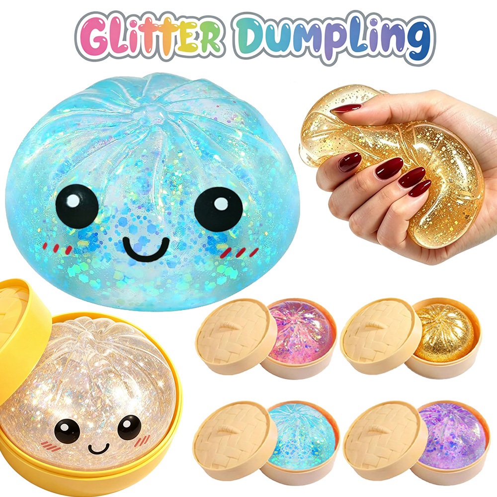Glitter Dumpling Squishy Maltose Slow Rising ความเครียดบรรเทาบีบ Fidget ของเล่นสําหรับเด็กและผู้ใหญ่ของขวัญ