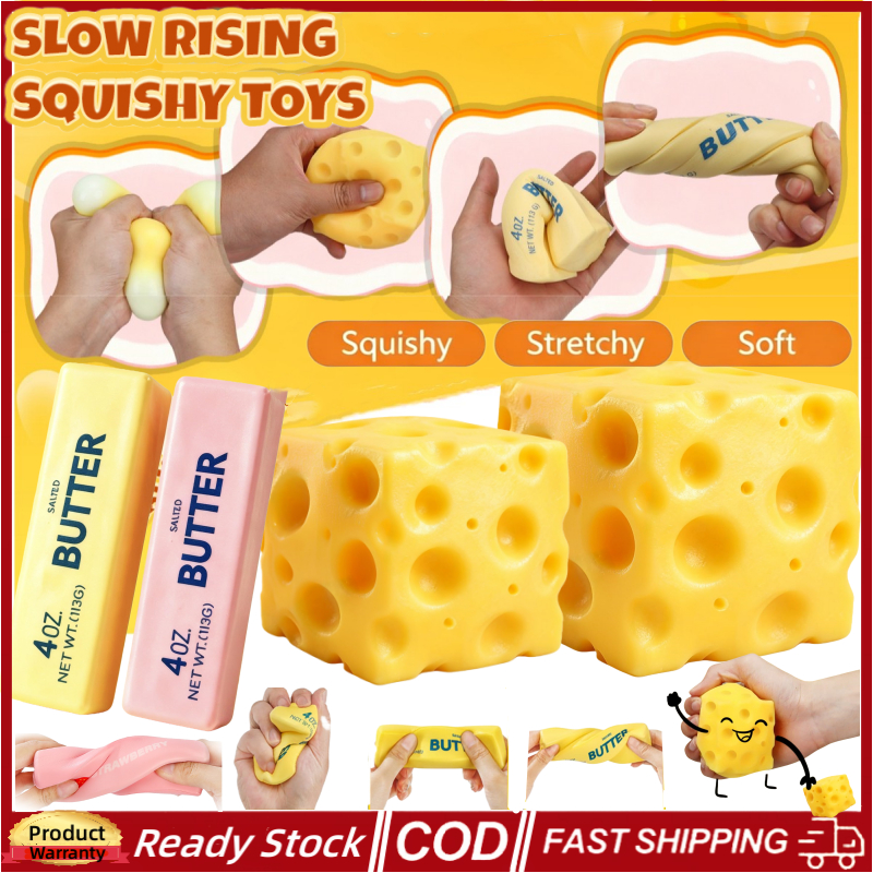 💖ประเทศไทย💖จําลองชีส Squish ของเล่น Butter Stick Squishy ของเล่นนุ่มช้า Rising Squeeze Fidget ของเล่นอาหารที่สมจริง Sensory Fidget ของเล่นสําหรับความเครียดและความวิตกกังวลบรรเทา