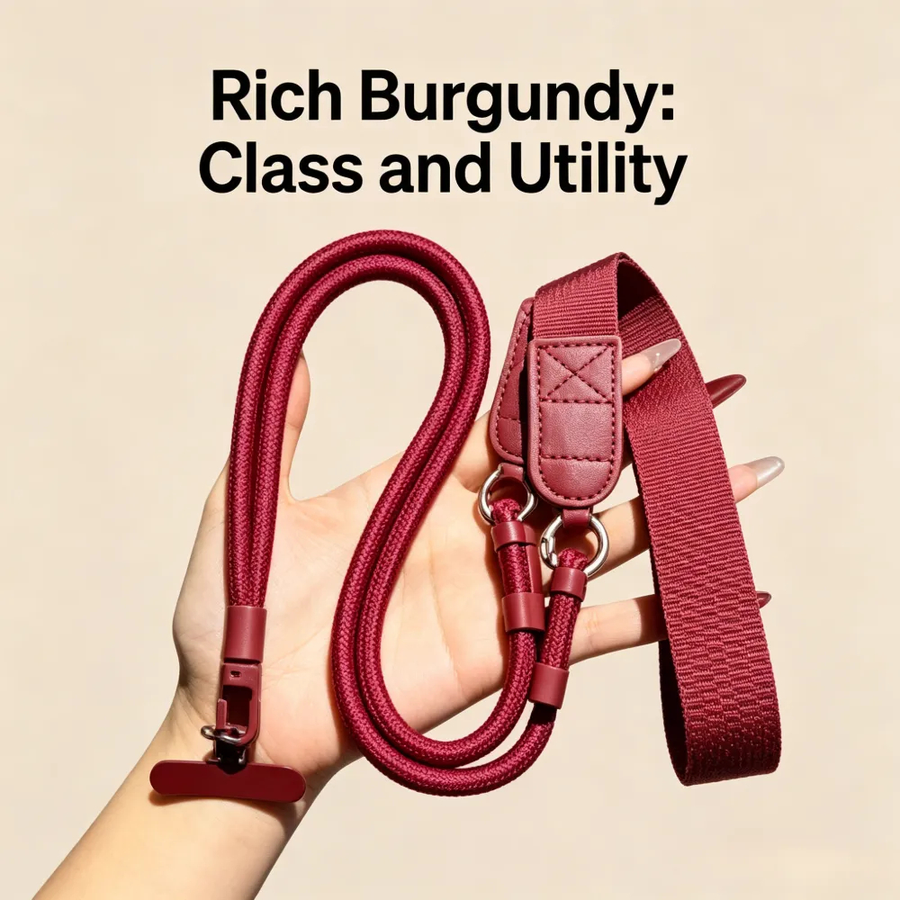 สีแดงไวน์ Crossbody Phone Strap สายสะพายไหล่กว้าง ปรับระดับ กันสูญหาย