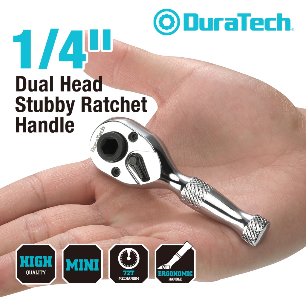 DURATECH ประแจวงล้อ Stubby ขนาด 1/4 นิ้ว, ประแจกระบอก, ไดร์เวอร์ Socket & Bits, 72 ฟัน, โครเมียมอัลลอยด์, เสร็จสิ้นชุบโครเมี่ยม, ซ่อมรถจักรยานยนต์, เครื่องมือซ่อมรถยนต์