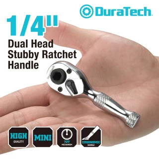 DURATECH ประแจวงล้อ Stubby ขนาด 1/4 นิ้ว, ประแจกระบอก, ไดร์เวอร์ Socket & Bits, 72 ฟัน, โครเมียมอัลลอยด์, เสร็จสิ้นชุบโครเมี่ยม, ซ่อมรถจักรยานยนต์, เครื่องมือซ่อมรถยนต์