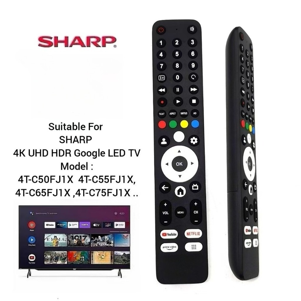 SHARP 4K UHD HDR Google LED TV รีโมทคอนโทรล SH-V10 เหมาะสําหรับ 4T-C50FJ1X 4T-C55FJ1X, 4T-C65FJ1X ,4T-C75FJ1X ไม่มีเสียง