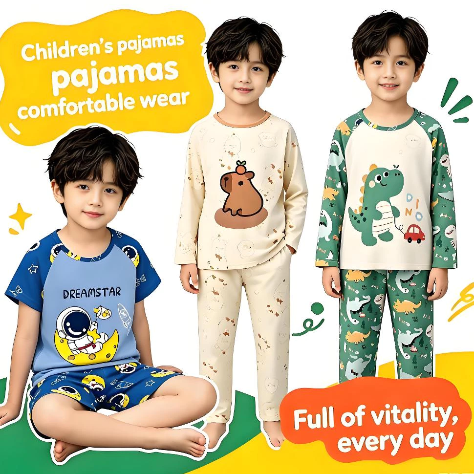 ชุดนอนสไปเดอร์แมนแขนสั้น คอกลม สำหรับเด็กชายและเด็กผู้หญิง อายุ 7-8 ปี
