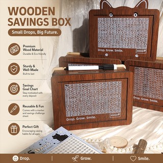 Wooden Money Saving Box Piggy Bank ₱30000 Savings Tracker Ipon Challenge Coin Bank Home Decor Gift