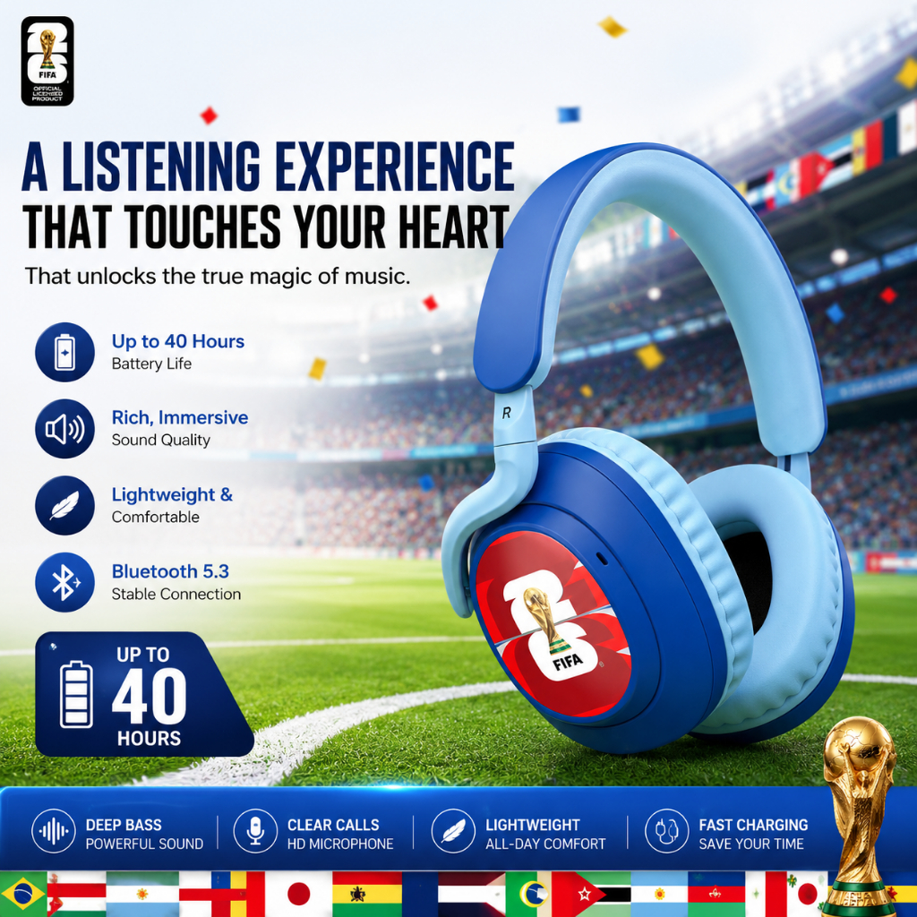 [100% ORI]  FIFA F26E10 หูฟังไร้สายแบบครอบหูตัดเสียงรบกวน Bluetooth V5.4, Hybrid ANC-49dB