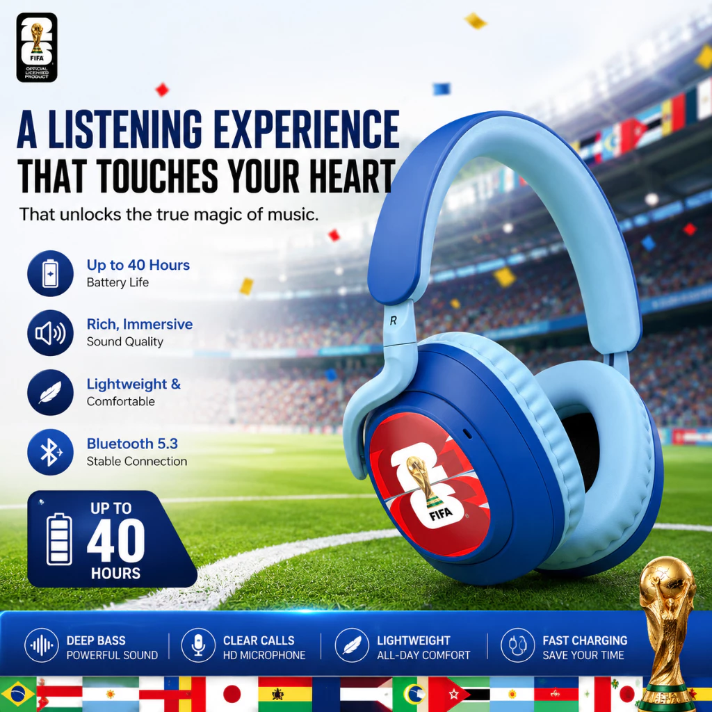 [100% ORI] FIFA F26E10 หูฟังไร้สายแบบครอบหูตัดเสียงรบกวน Bluetooth V5.4, Hybrid ANC-49dB