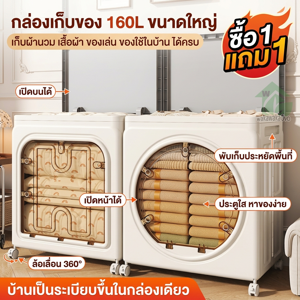ตู้มีล้อ กล่องพับ กล่องเก็บตู้เสื้อผ้า กล่องเก็บของ พลาสติก พับได้ วัสดุ หน้า หนา กันฝุ่น กันน้ําและกันความชื้น