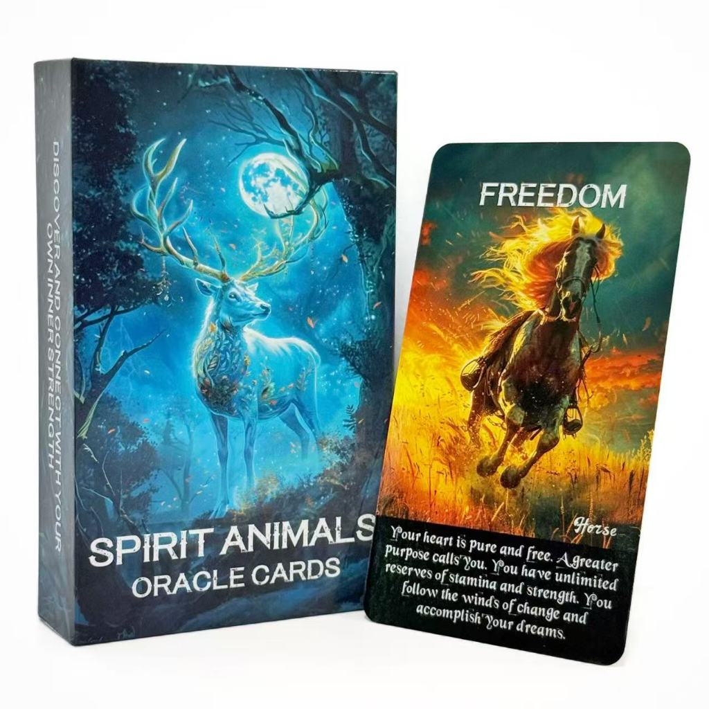 ไพ่ Oracle Spirit Animals 52 ใบ ไพ่สัตว์แห่งจิตวิญญาณ สำหรับคำแนะนำรายวันและการค้นหาตัวเอง เหมาะสำหรับมือใหม่ ขนาด 12×7 ซม.