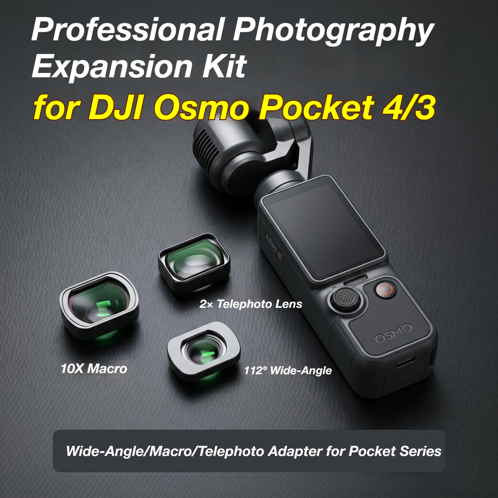 สําหรับ DJI Osmo Pocket 4/POCKET 3 เลนส์แว่นขยาย 112° ตัวกรองมุมกว้างเลนส์มาโครแม่เหล็กอลูมิเนียมอัลลอยด์การออกแบบกระจกออปติคอลการติดตั้งอย่างรวดเร็ว