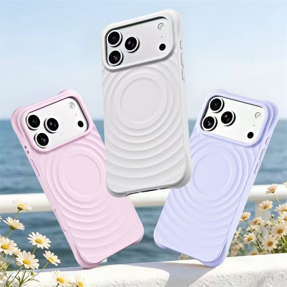 ซิลิโคนอ่อนนุ่มเคสชาร์จไร้สายสําหรับ iPhone 17 16 15 Pro Max สําหรับ Magnetic Ripple กันกระแทกฝาหลัง
