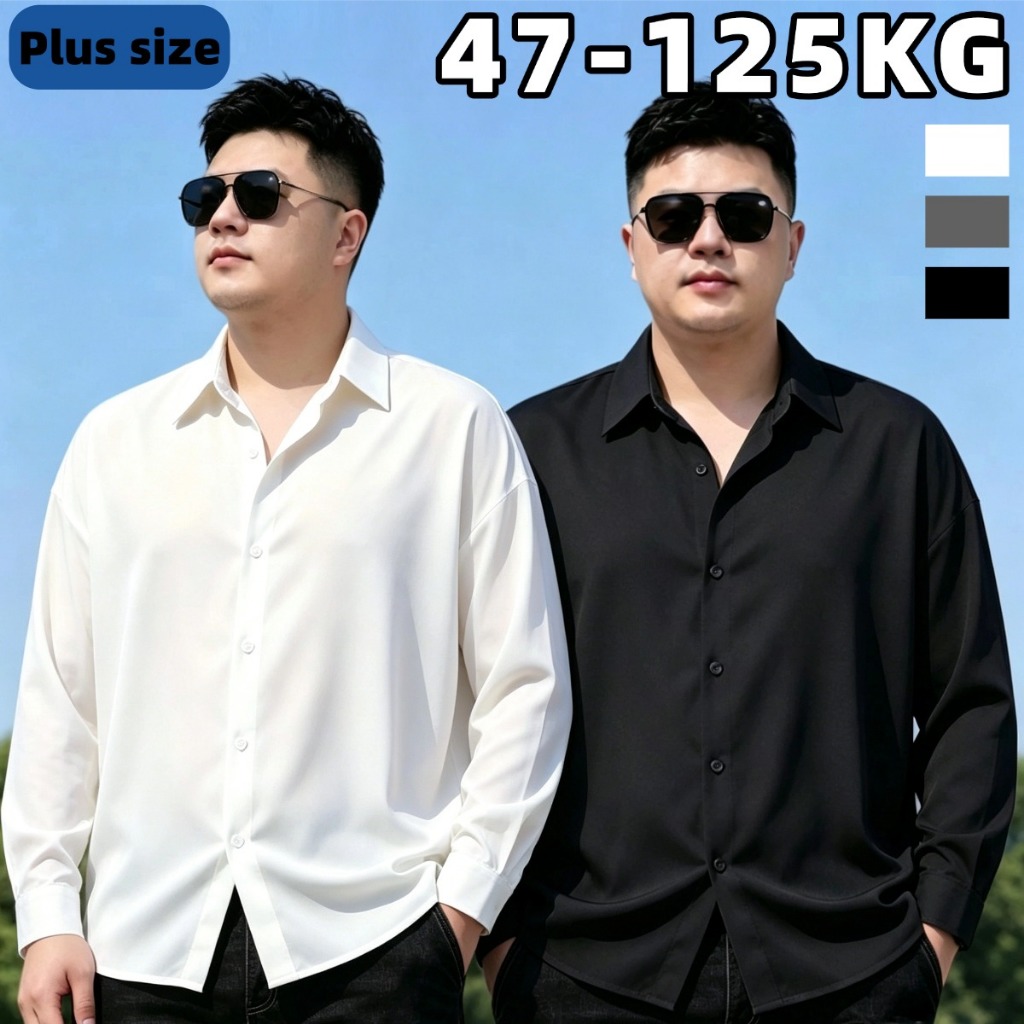 🔥47-125KG🔥เสื้อไซส์ใหญ่ เสื้อเชิ้ตแขนยาว ทำจากผ้าไหมเย็น ระบายอากาศได้ ทรงหลวม คนอ้วนก็ใส่ได้
