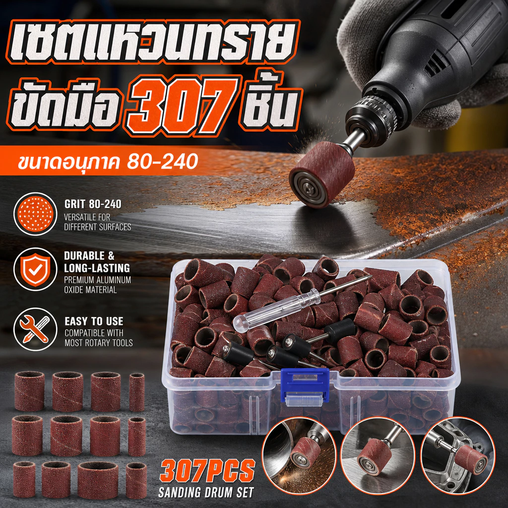 104/307 ชิ้น ขัดกลอง 80/120/240กรวดขัดพนังล้อทนต่อการสึกหรอบดกระดาษทราย ร้านค้า ชุดกระดาษทรายวง ทรายวงเล็ก เครื่องเจียรเล็ก sanding sandpaper rotary diy drum กลองขัดชุดแกนยางขัดกลองชุดเครื่องมือสําหรับเจาะปรับปรุงบ้านงาน