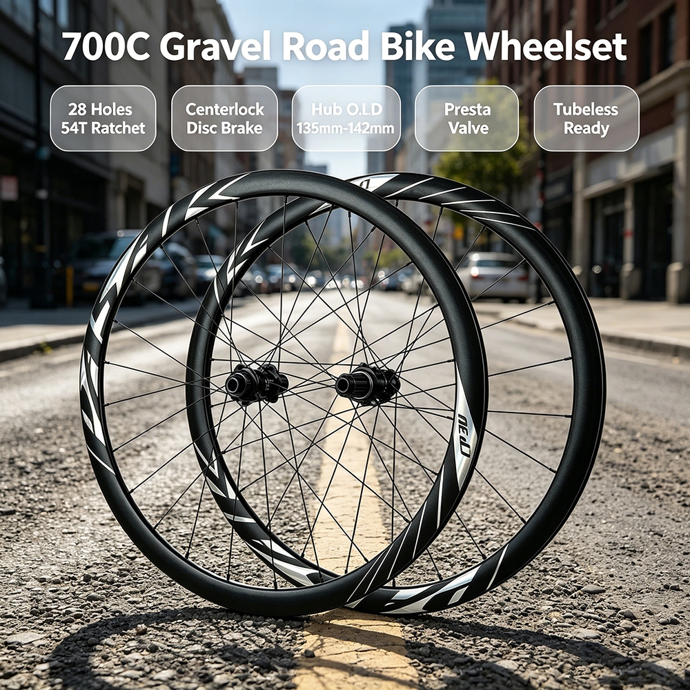Pasak 700C Gravel Road Bike Wheelset Tubeless 28 หลุม 54T Rachet Center ล็อคดิสก์เบรก 12s Hub Driver