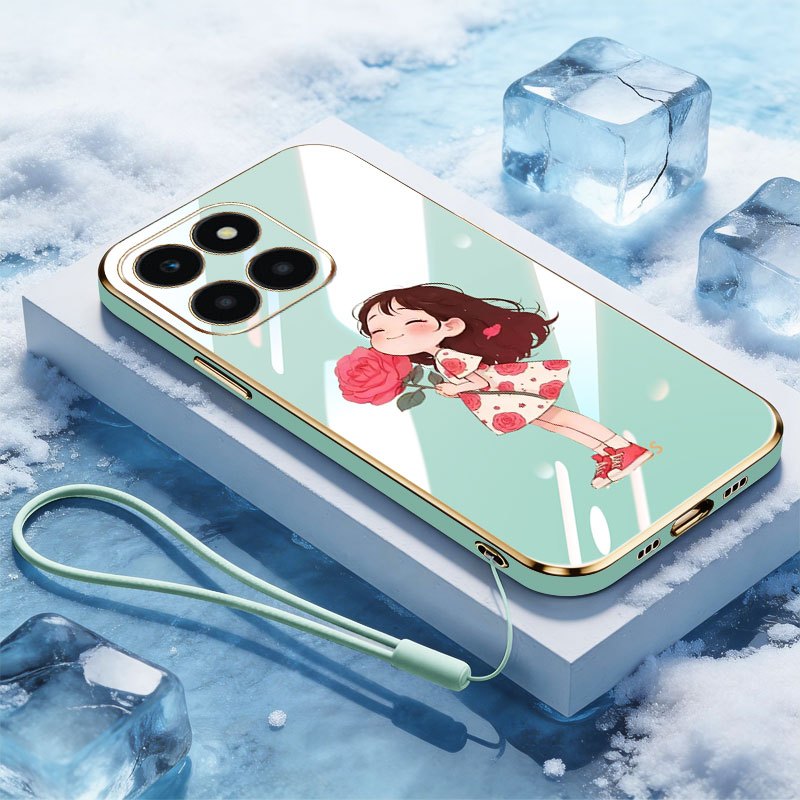 VRQR สําหรับ Huawei Honor X7D X7C Honor 400 200 สมาร์ท 5G 4G ดอกไม้หยิบสาวฟรีเชือกซิลิโคน Anti Drop 