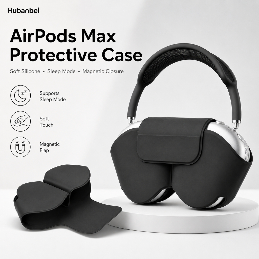 เคสอัจฉริยะสําหรับ Apple AirPods Max – ฝาครอบโหมดการนอนหลับหนัง PU | กระเป๋าใส่ทดแทนต้นฉบับ | การออกแบบแม่เหล็กประหยัดแบตเตอรี่ (สีดํา)