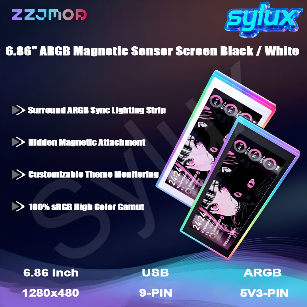 ZZJMOD 6.86 นิ้ว ARGB แม่เหล็กสมาร์ทเซ็นเซอร์รองหน้าจอไม่มี Aida64 สําหรับเดสก์ท็อป PC กรณีจอแสดงผล