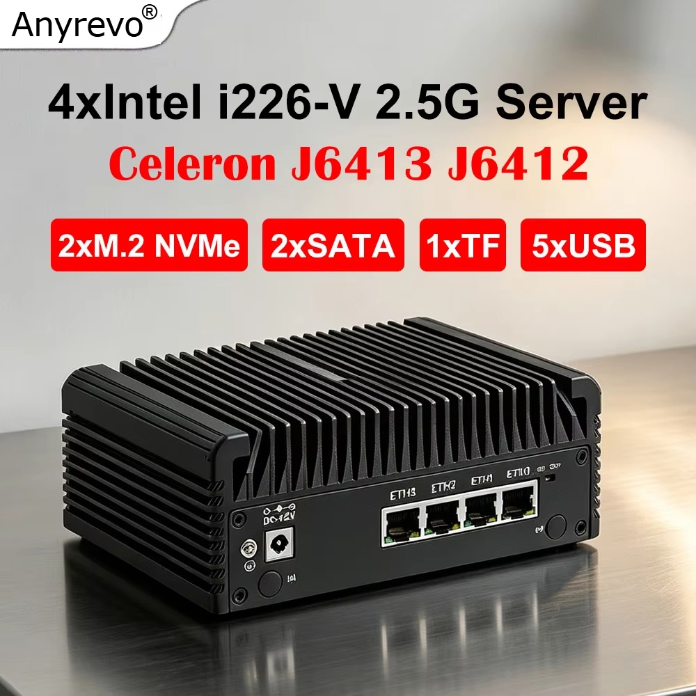 4x2.5G LAN Fanless Mini PC Intel Celeron J6413 J6412 Solid Firewall คอมพิวเตอร์อุตสาหกรรม M.2 NVMe 5