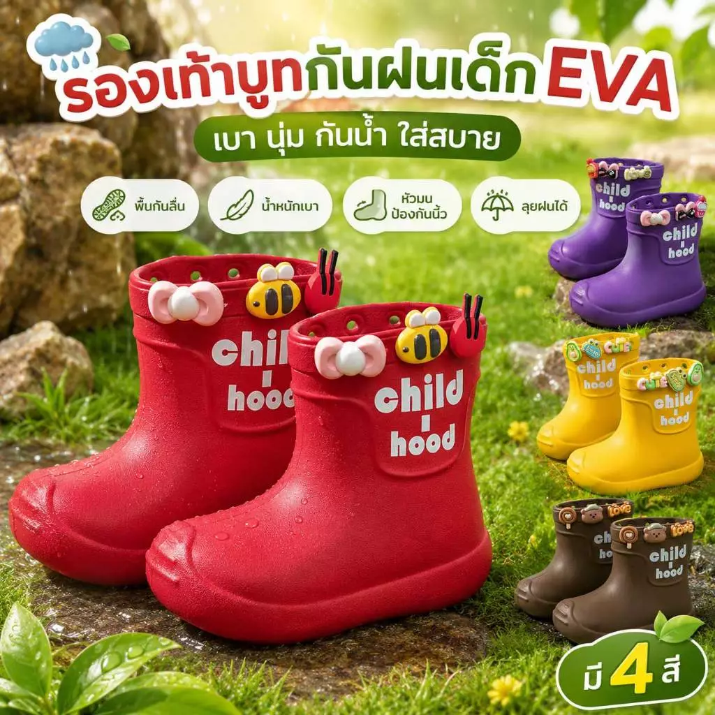 รองเท้าบูทกันฝนเด็ก ลายการ์ตูนน่ารัก พื้นนุ่ม ใส่สบาย สำหรับเด็กชายหญิง