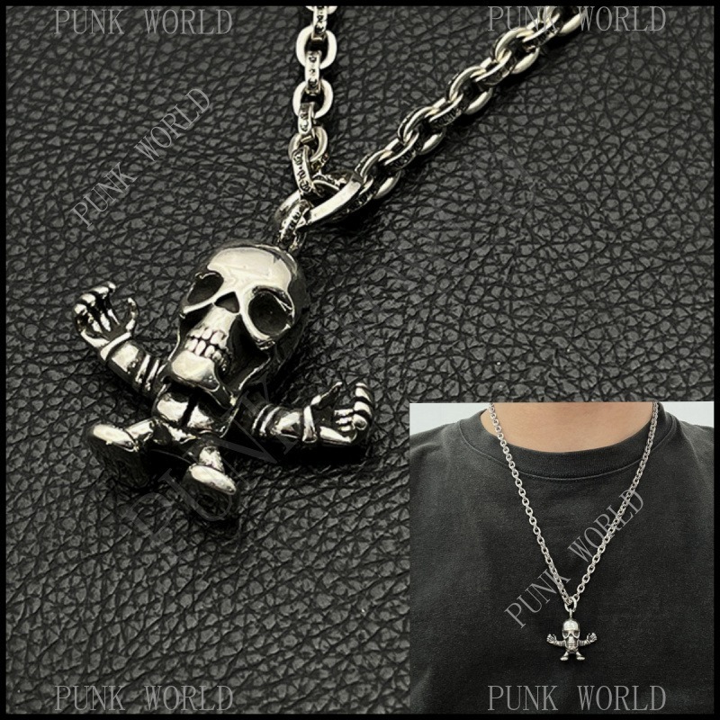 เงิน 925 FORY ขนาดใหญ่ Skull สร้อยคอ Vintage Punk Rock อุปกรณ์เสริม Street Hip Hop คู่เครื่องประดับ Party ของขวัญ CX157