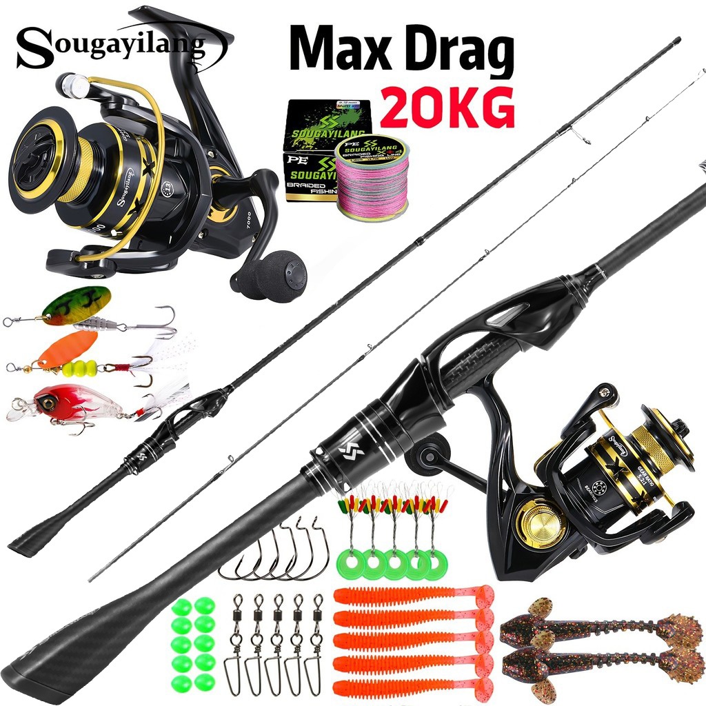 Sougayilang 1.8m เบ็ดตกปลาตกปลา Reel สายตกปลาล่อชุด 1000-6000 Series Combo 30T คาร์บอนไฟเบอร์เหมาะสําหรับน้ําจืด