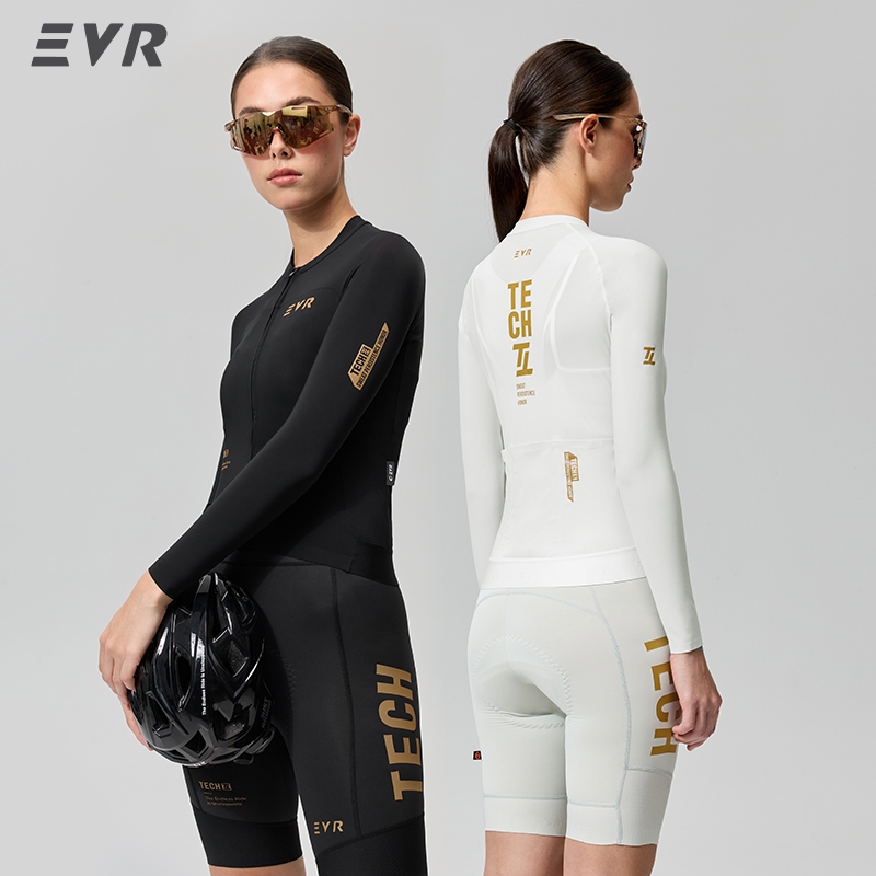 EVR เสื้อแขนยาวปั่นจักรยานผู้หญิงพรีเมียม ผ้าพิเศษสัมผัสเหมือนกระดาษ ป้องกันแดดแห้งเร็วยืดหยุ่นสูง เกรดมืออาชีพสำหรับปั่นทางเรียบ