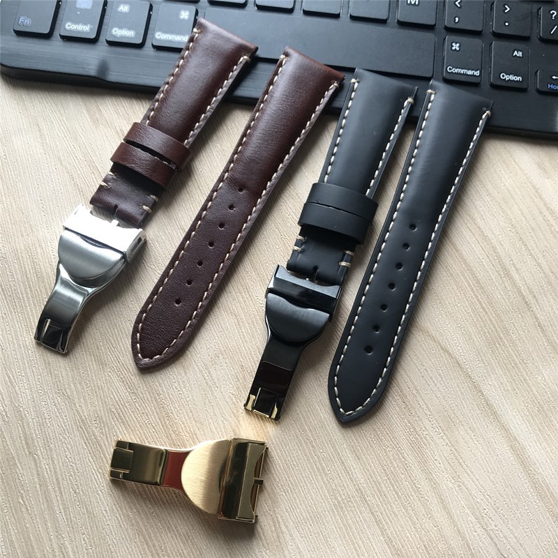 ทดแทน TUDOR TUDOR สายหนังหนังแท้ผู้ชาย TUDO Water Drop Buckle Butterfly Buckle Strap 22mm