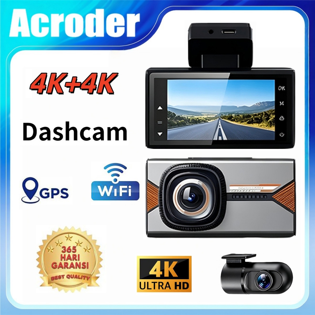 Acroder กล้องหน้าติดรถยนต์  4G 4K กล้องสองตัว WiFi การตรวจสอบระยะไกล GPS โหมดจอดรถตลอด 24 ชั่วโมง