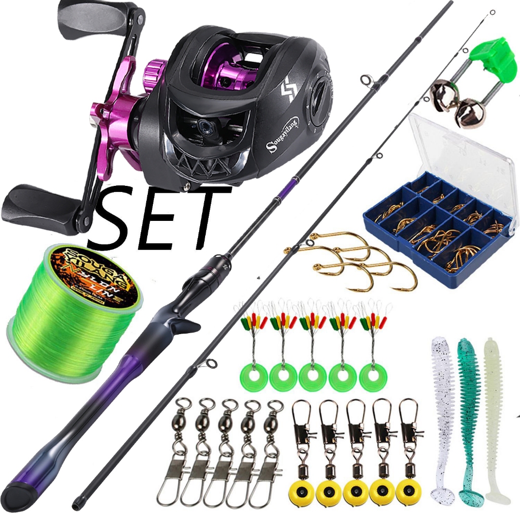 Sougayilang 1.8M Casting Fishing Rod Fishing Reel Line Lure ชุด 10LB 2 ส่วน 7.2:1 อัตราทดเกียร์ลากสูงสุด 15Kg
