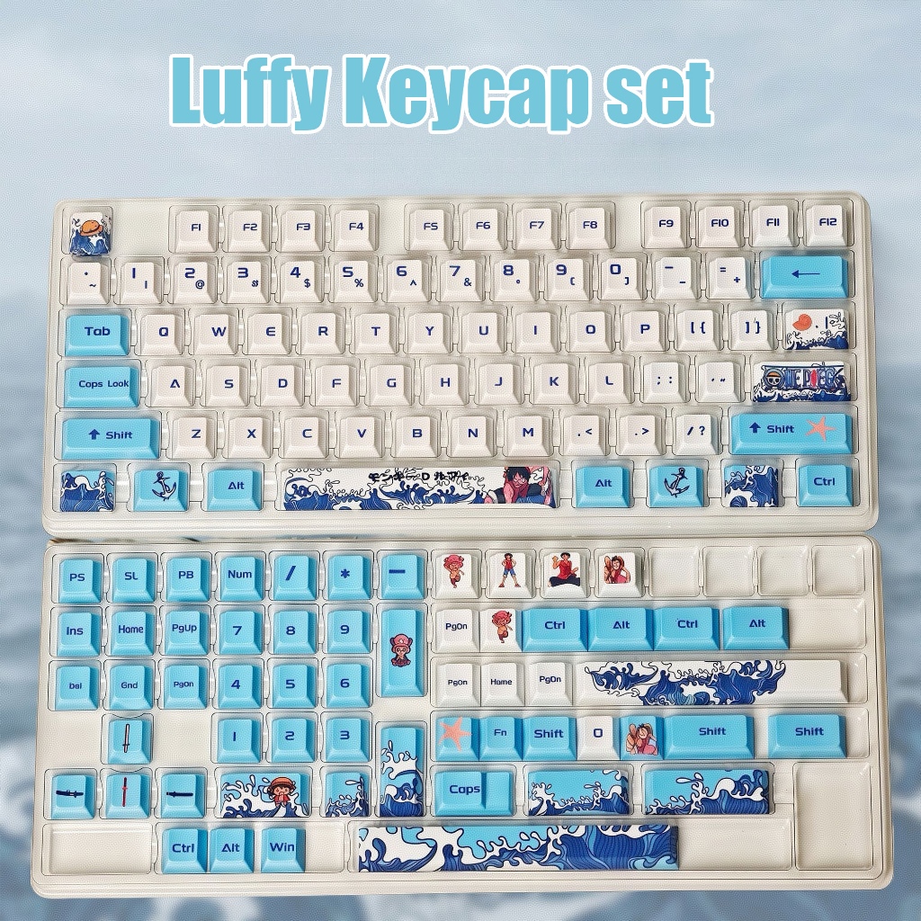 Luffy Light Blue Keycap ชุดสําหรับ MX Switch คีย์บอร์ดแบบกลไก Full Profile PBT Dye Sub Cherry Profil