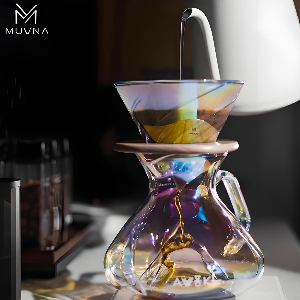 กาแฟดริปพร้อมกาดูด V60 แบบใช้กระดาษกรอง ผลิตจากกระจกโบโรซิลิเกตสีรุ้ง ดีไซน์เออร์โกโนมิกและล้ำสมัย