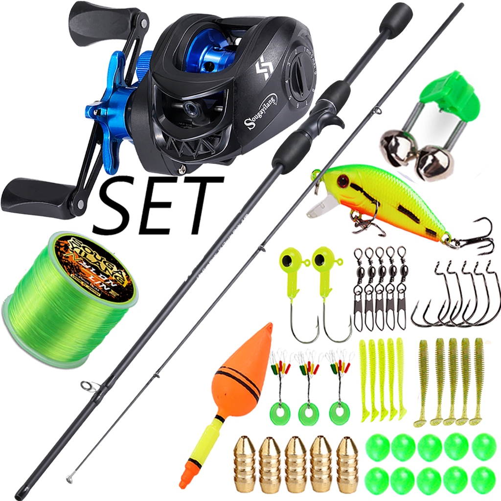 Sougayilang 1.8m เบ็ดตกปลาคาร์บอนไฟเบอร์ตกปลา Reel Line Lure ชุดเต็ม 7.2:1 อัตราทดเกียร์ลากสูงสุด 15 กก.