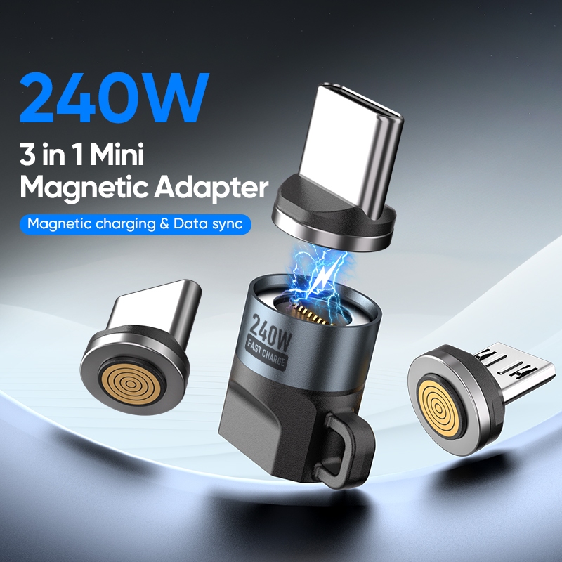 ใหม่ Mini 9Pin 240W Magnetic Type-C PD Adapter, QC3.0/PD3.1, 5A Fast Charge, USB2.0 480Mbps Data Transmisson, เฉพาะสาย Type-c, พอร์ตสามประเภท