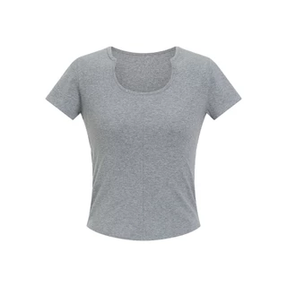 Anypark American Retro Design Feel สีทึบ Slim-fit เสื้อยืดแขนสั้นผู้หญิงฤดูร้อนใหม่ Top