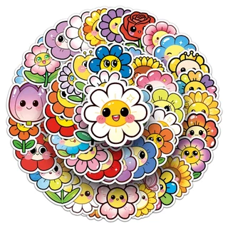 น่ารัก50ชิ้นยิ้มใบหน้าดอกไม้สติกเกอร์สําหรับโทรศัพท์แล็ปท็อปสมุดภาพศิลปะหมวกกันน็อคสติกเกอร์กันน้ํา ทําเอง