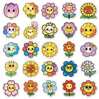 น่ารัก50ชิ้นยิ้มใบหน้าดอกไม้สติกเกอร์สําหรับโทรศัพท์แล็ปท็อปสมุดภาพศิลปะหมวกกันน็อคสติกเกอร์กันน้ํา ทําเอง